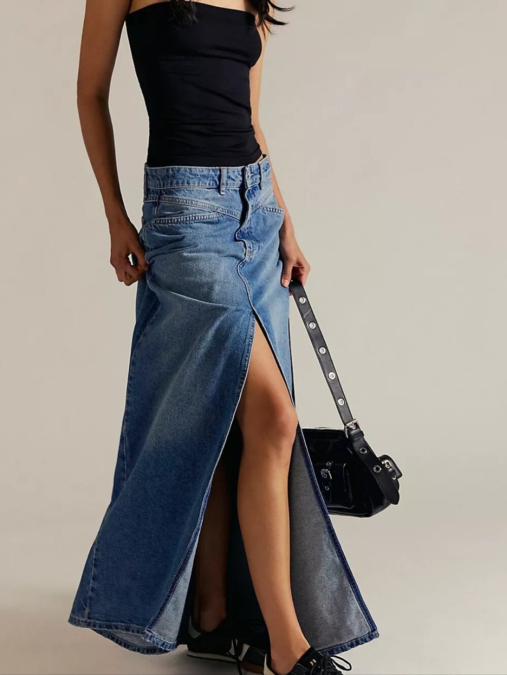 Free People We The Free Come As You Are Cotton Denim Maxi Skirt Blue Size 12